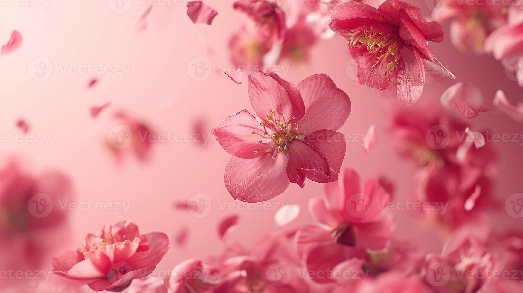 ai gegenereerd vers kweepeer bloesem, mooi roze bloemen vallend in de lucht geïsoleerd Aan roze achtergrond. nul zwaartekracht of levitatie, voorjaar bloemen opvatting foto