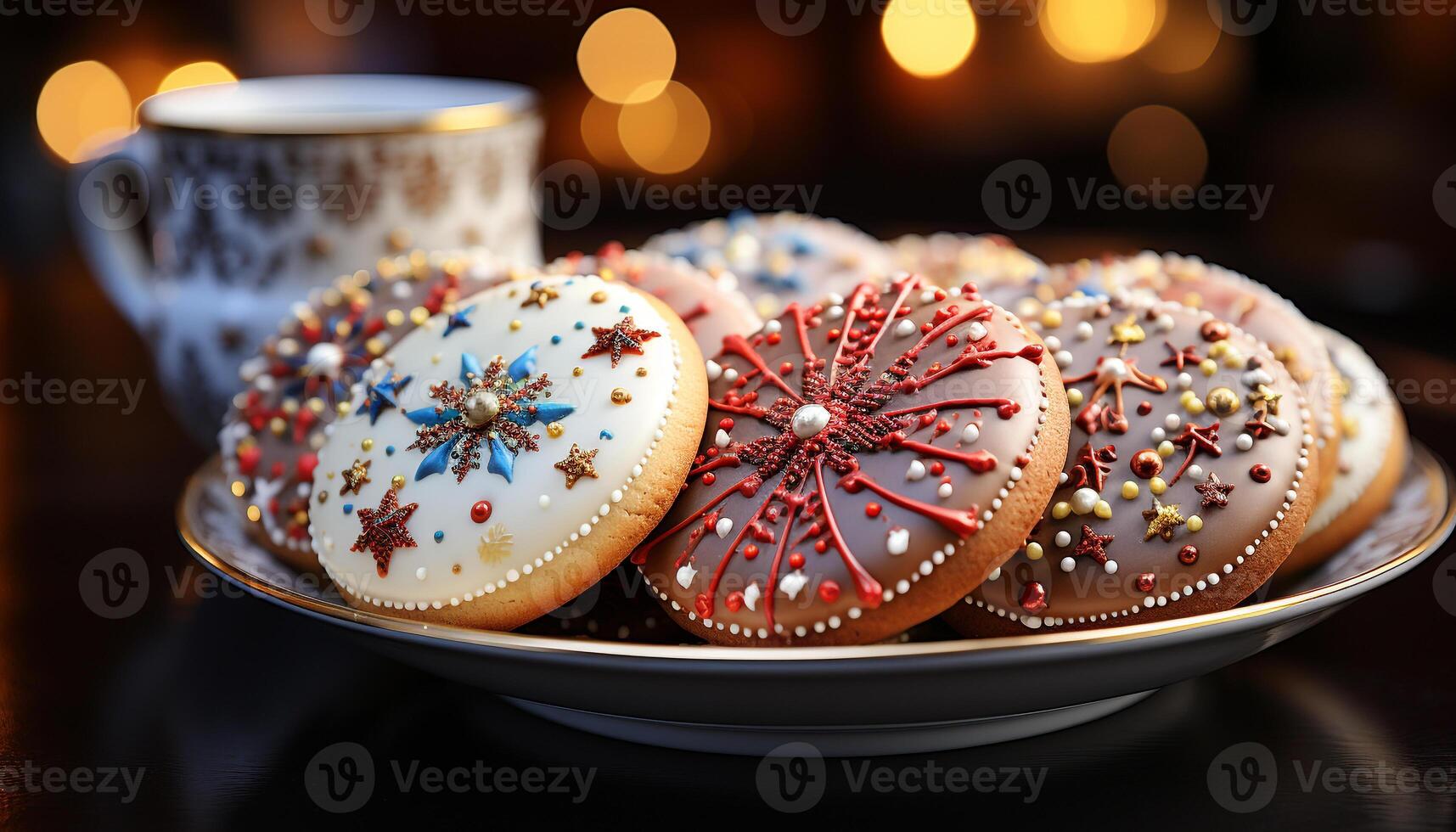 ai gegenereerd eigengemaakt toetje bord met chocola koekje decoratie gegenereerd door ai foto