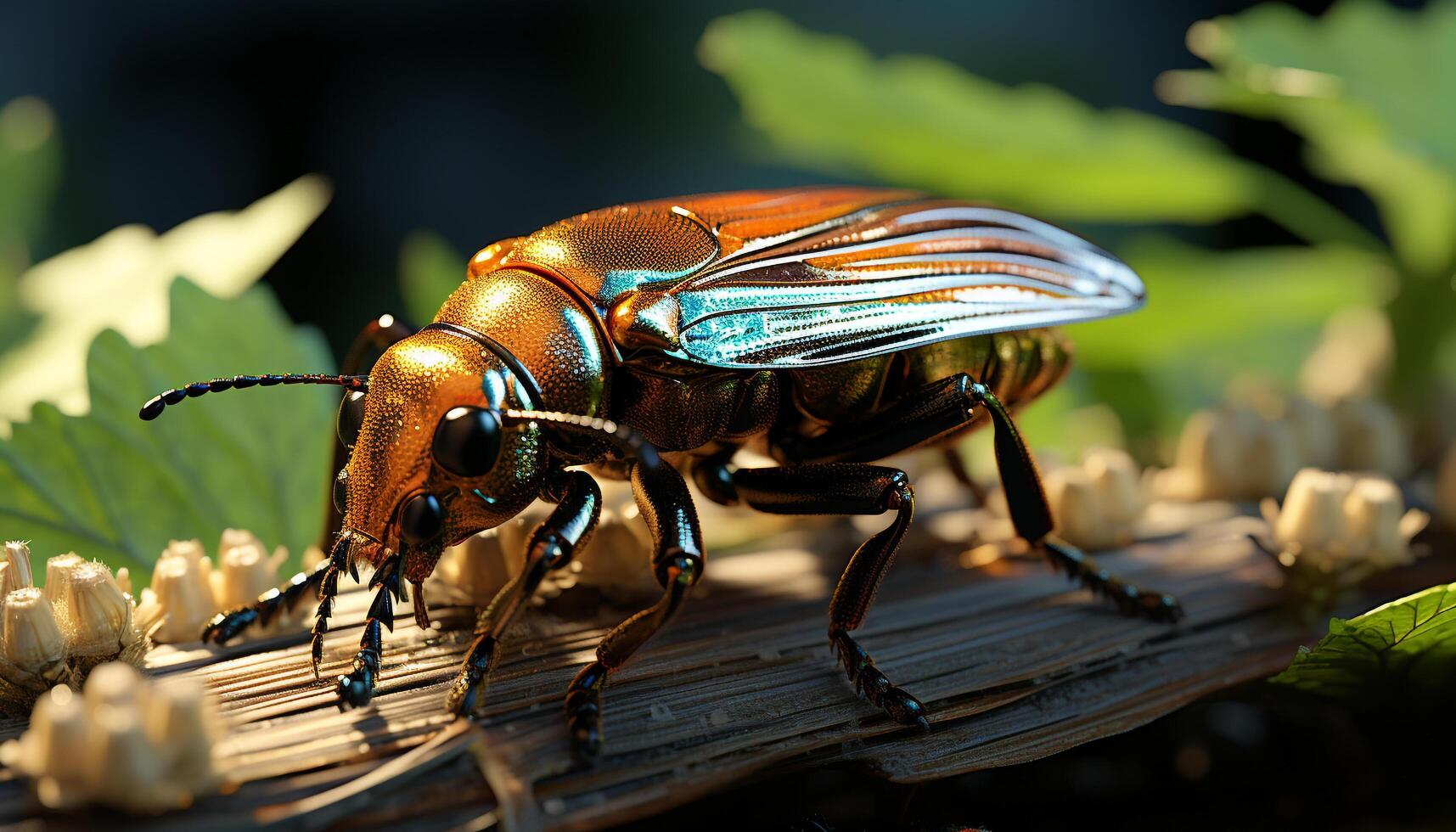 ai gegenereerd klein insect Aan groen blad, natuur schoonheid gegenereerd door ai foto