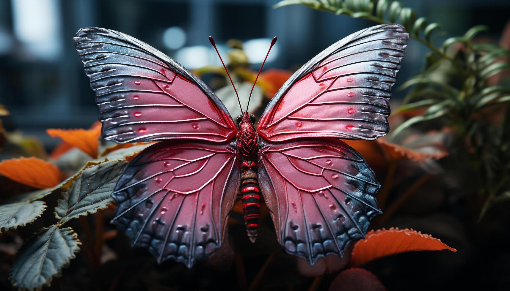 ai gegenereerd levendig gekleurde vlinder vleugel vitrines natuur schoonheid gegenereerd door ai foto