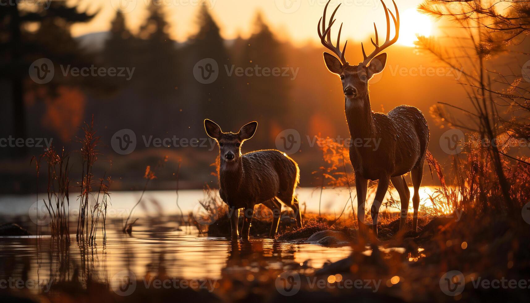 ai gegenereerd hert begrazing in rustig weide Bij zonsondergang gegenereerd door ai foto