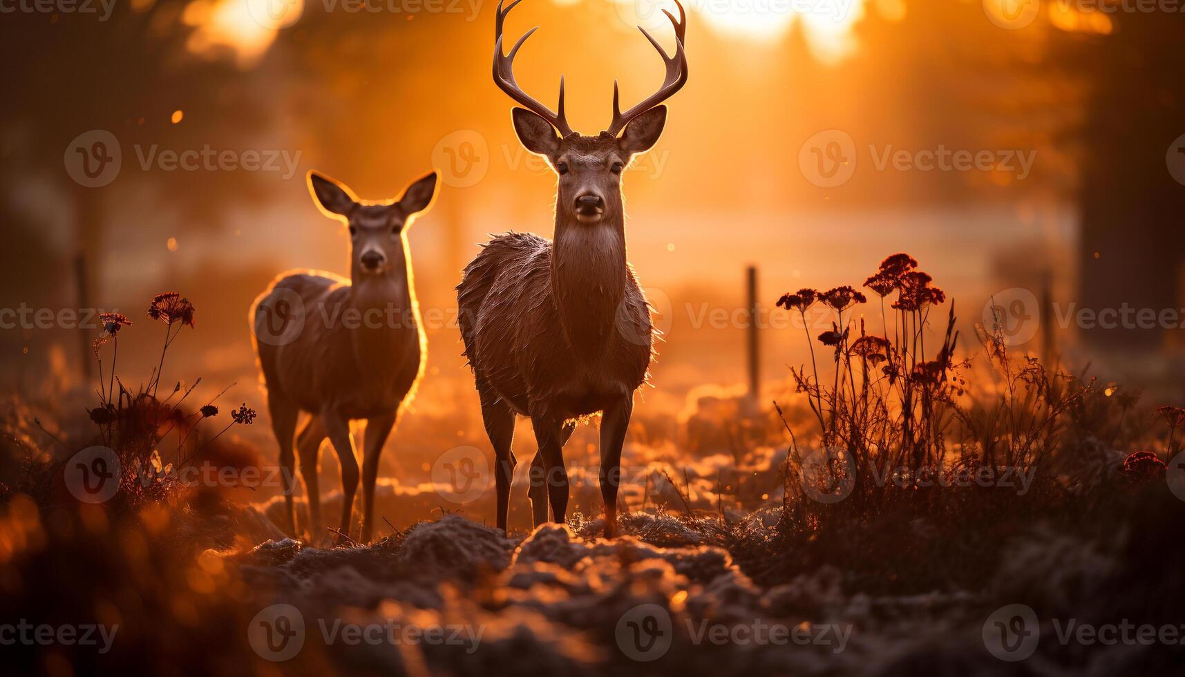 ai gegenereerd hert begrazing in weide, natuur rustig schoonheid gegenereerd door ai foto