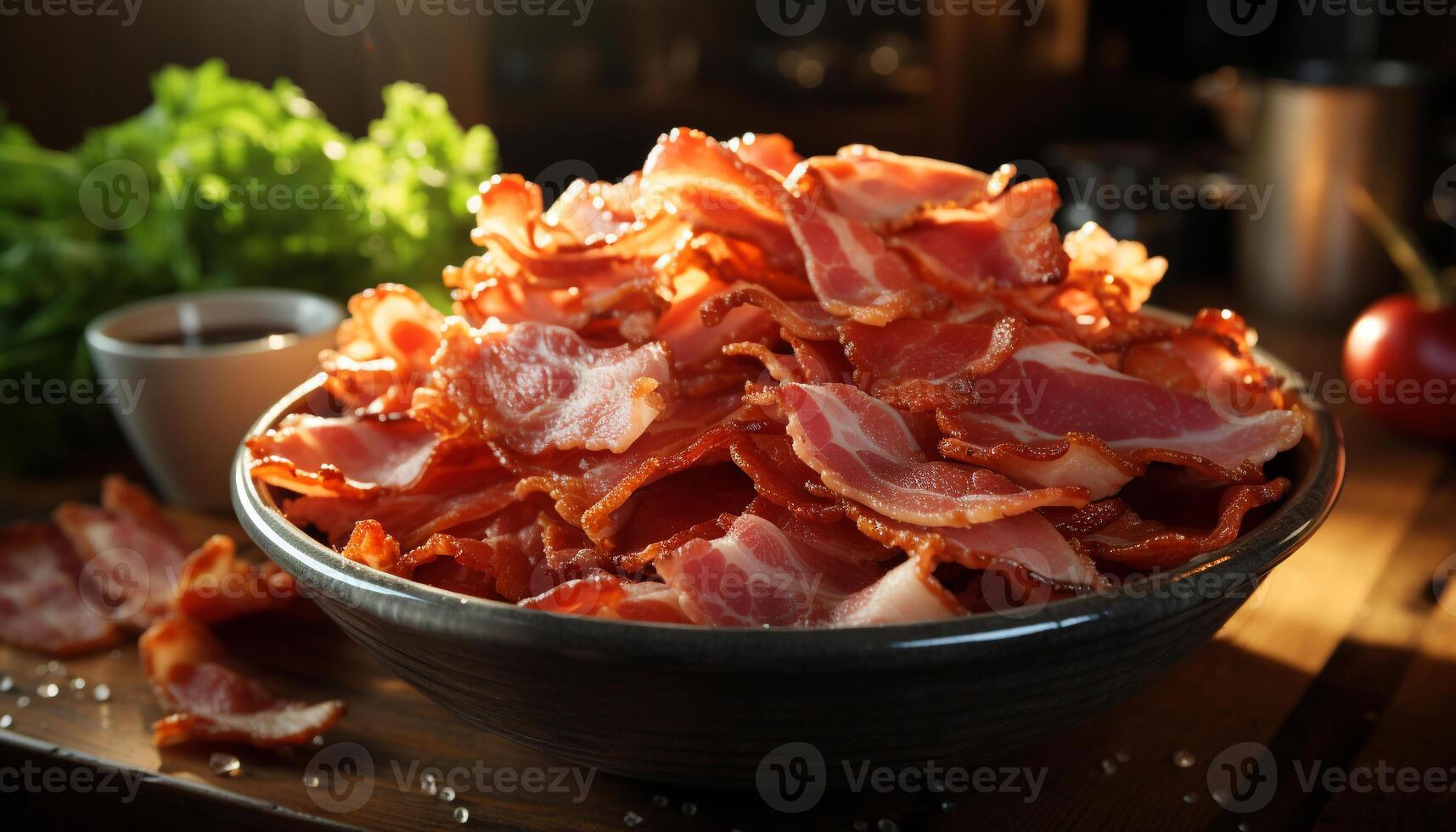 ai gegenereerd versheid Aan bord fijnproever prosciutto, gerookt varkensvlees gegenereerd door ai foto