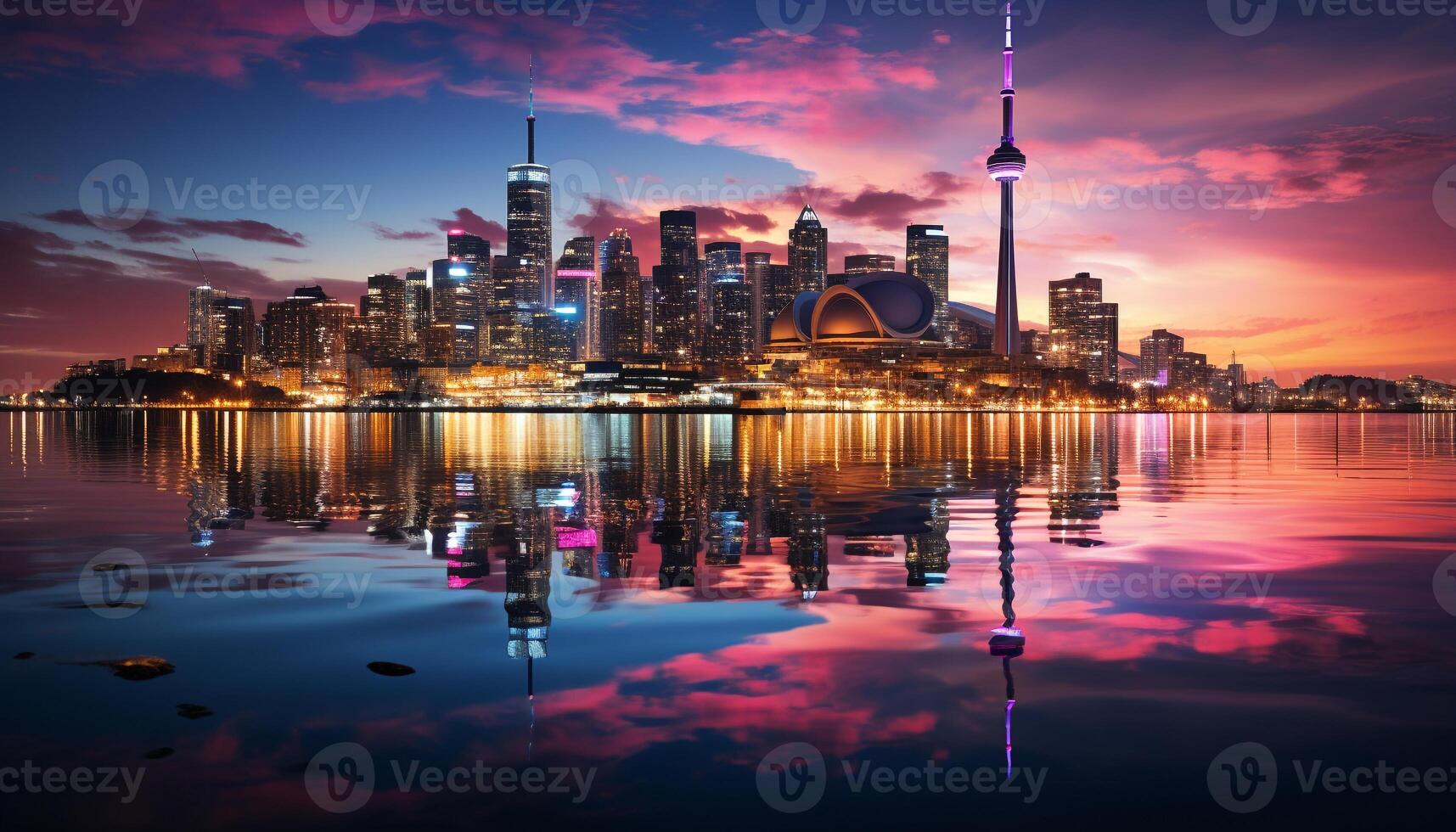 ai gegenereerd wolkenkrabber stadsgezicht weerspiegelt stedelijk horizon Bij nacht gegenereerd door ai foto