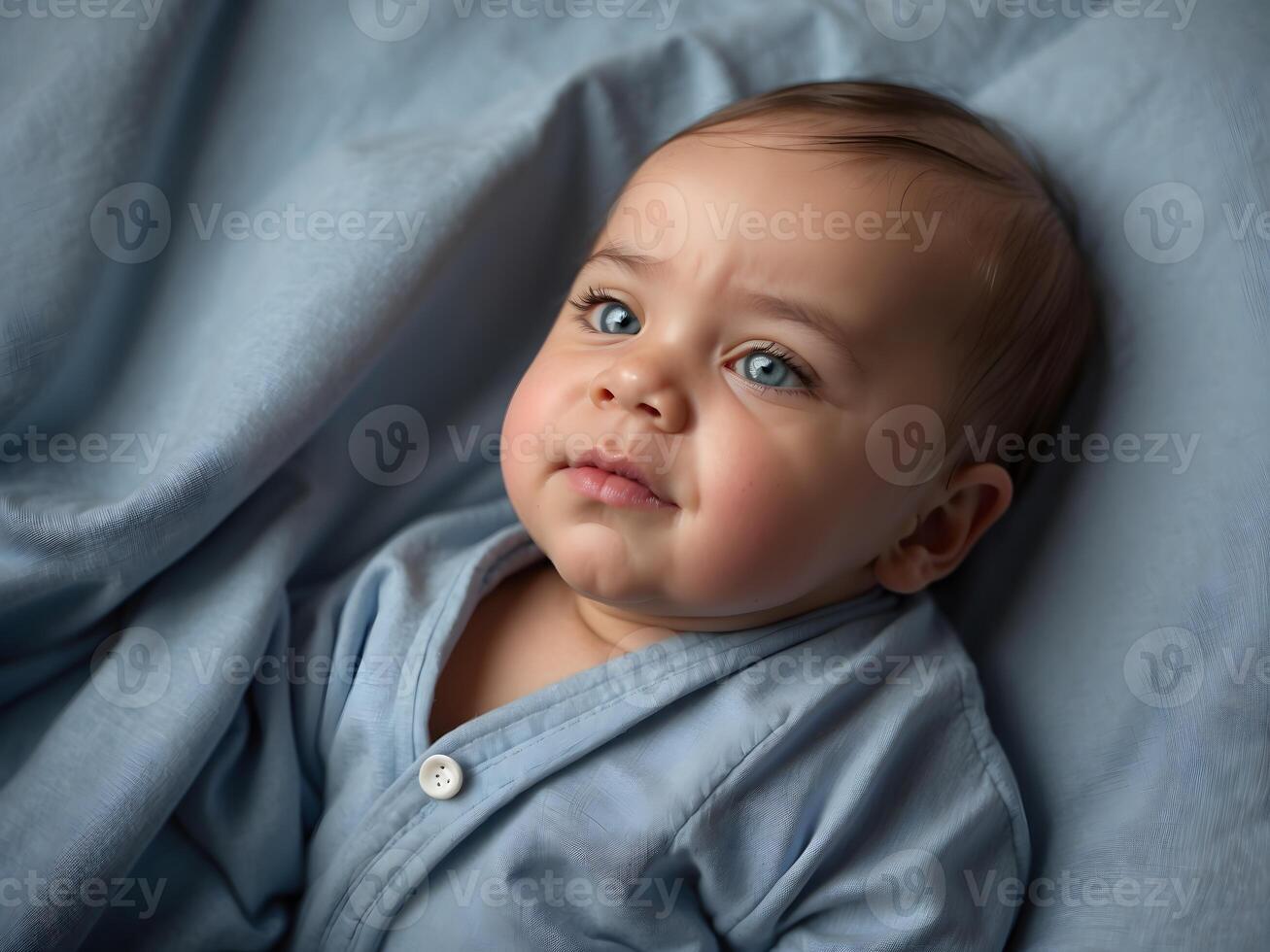 ai gegenereerd schattig weinig nieuw geboren baby jongen blauw ogen portret achtergrond, aanbiddelijk peuter, behang, foto