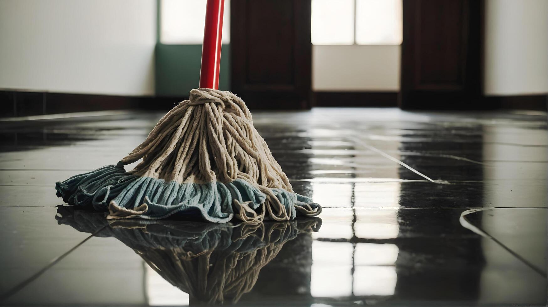 ai gegenereerd schoonmaak dweilen een concept sjabloon, gereedschap banier met kopiëren ruimte Oppervlakte, achtergrond foto