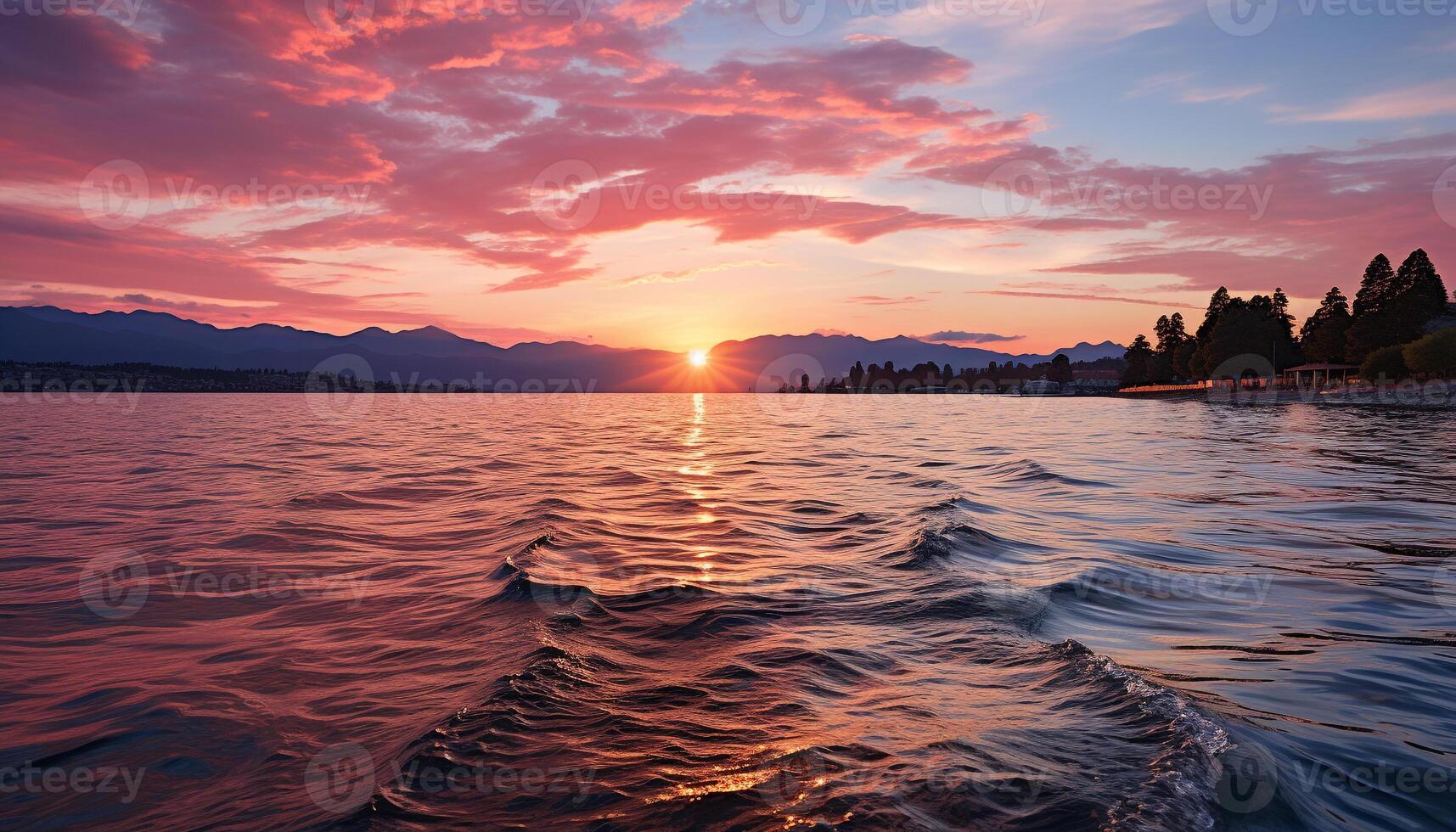 ai gegenereerd zonsondergang over- water, rustig tafereel, natuur schoonheid gegenereerd door ai foto