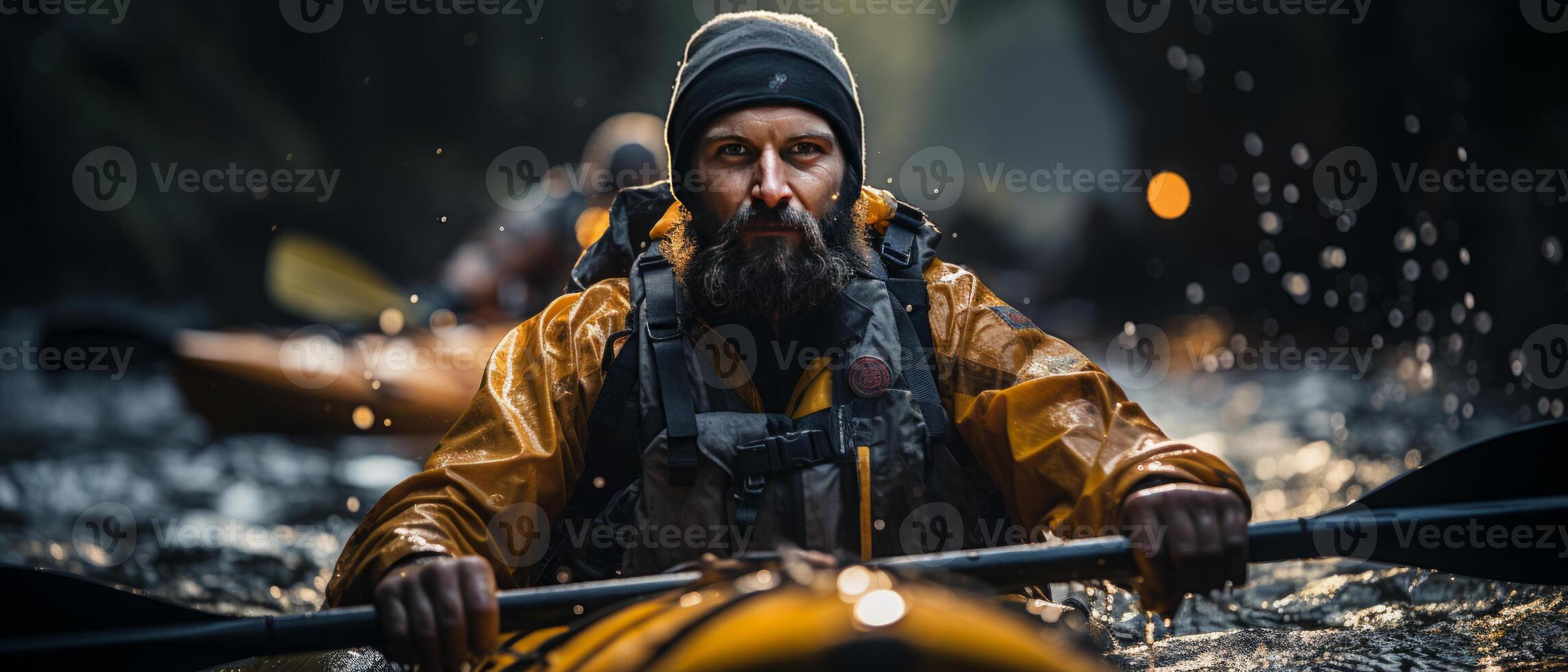 ai gegenereerd avontuurlijk kayaker overwinnen stroomversnellingen foto