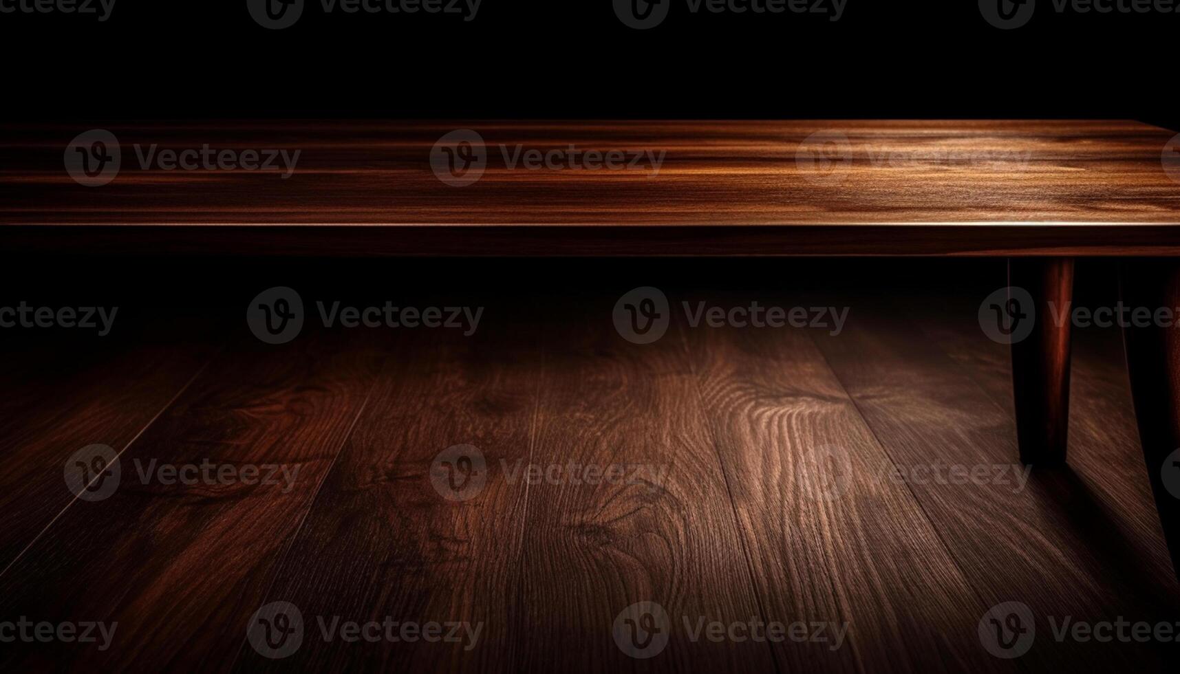 ai gegenereerd een donker houten tafel met een rustiek backdrop en leeg ontwerp gegenereerd door ai foto