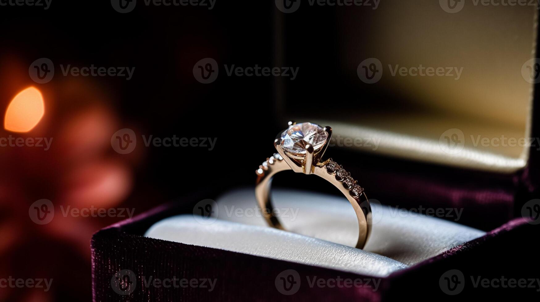 ai gegenereerd sieraden, voorstel en vakantie geschenk, diamant verloving ring, symbool van liefde, romance en inzet foto