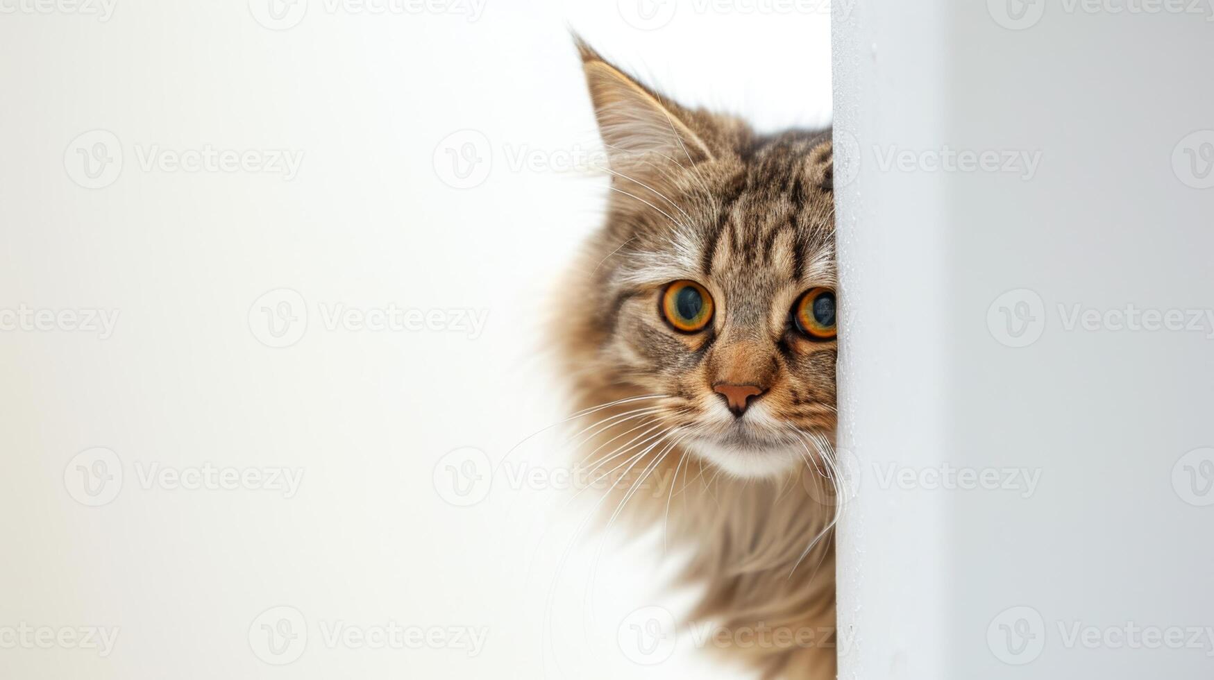 ai gegenereerd Siberisch kat gluren in de omgeving van hoek 3 foto