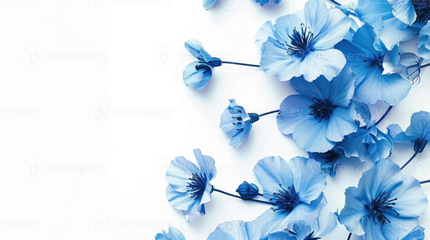 ai gegenereerd blauw bloemen creëren ontwerp Aan wit achtergrond. foto