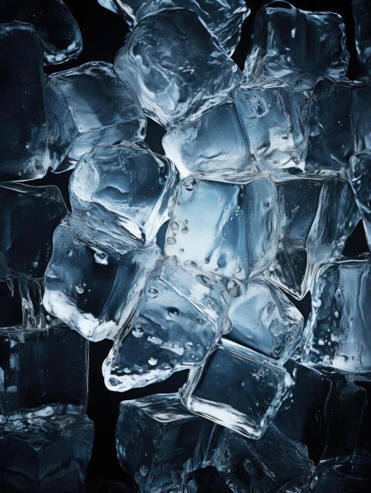 ai gegenereerd ijsblokjes achtergrond, ijsblokjes textuur, ijsblokjes behang, ijs helpt naar voelen verfrist en koel water van de ijsblokjes helpt de water vernieuwen uw leven en voelen goed.ijs drankjes foto