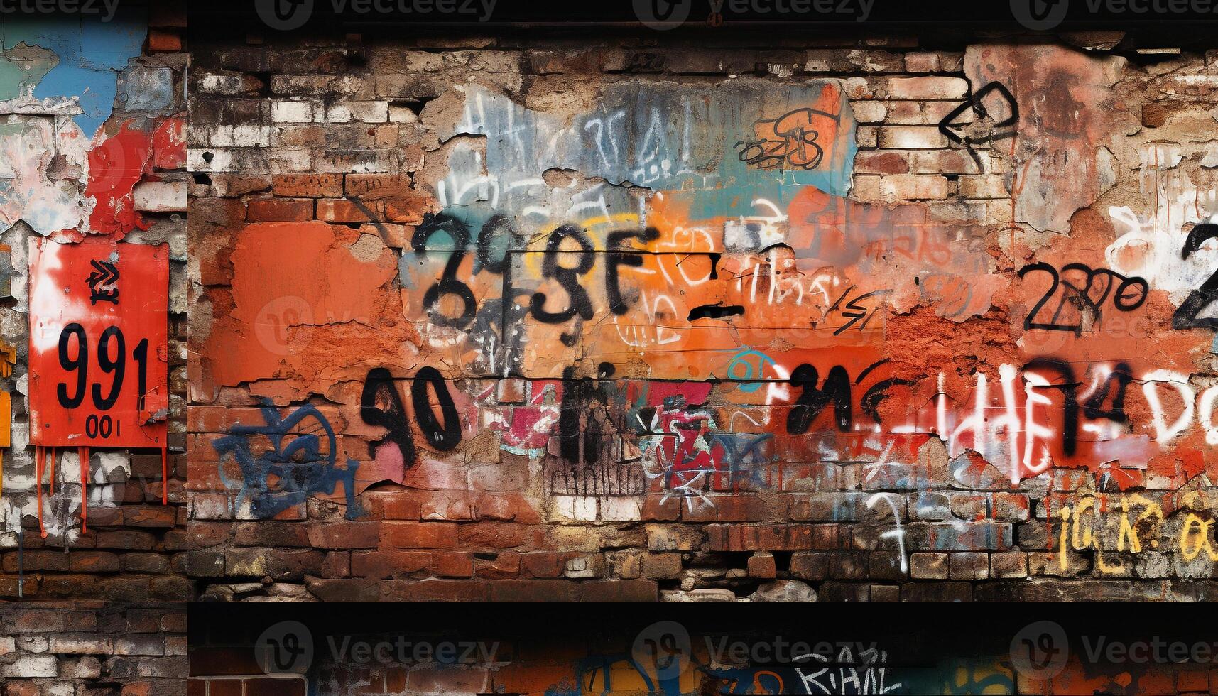 ai gegenereerd graffiti Aan vuil muur, oud verf, beschadigd gebouw voorzien zijn van gegenereerd door ai foto