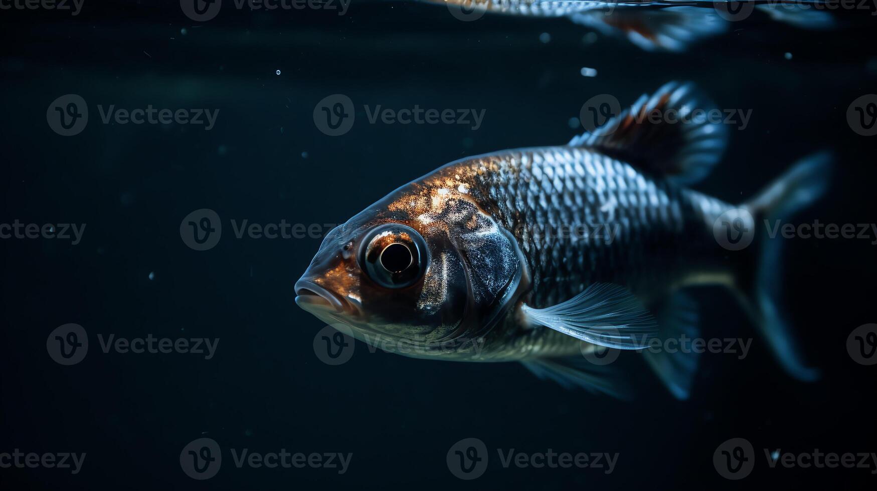 ai gegenereerd een vis zwemmen in een aquarium foto