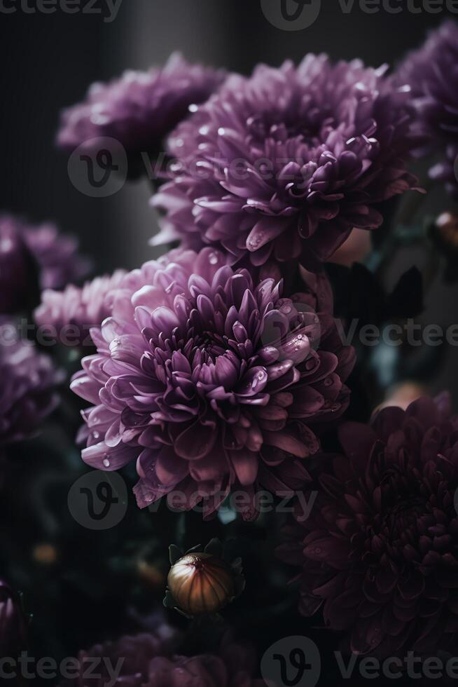 ai gegenereerd een dichtbij omhoog van een bundel van Purper bloemen foto