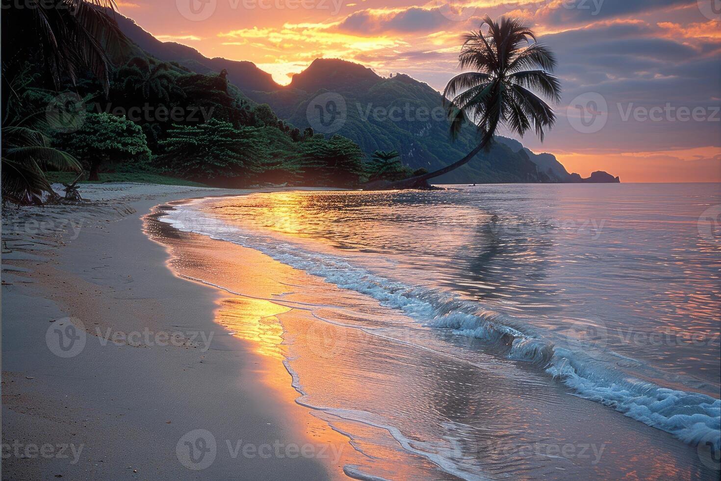 ai gegenereerd mooi tropisch zonsondergang Aan oceaan strand professioneel fotografie foto