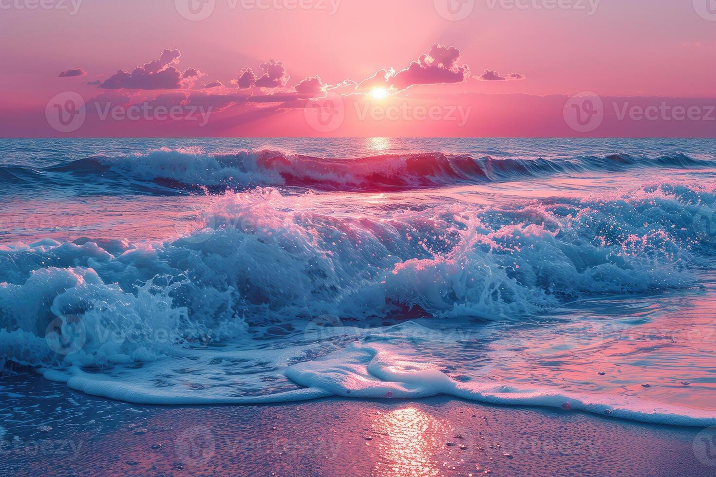 ai gegenereerd mooi tropisch zonsondergang Aan oceaan strand professioneel fotografie foto
