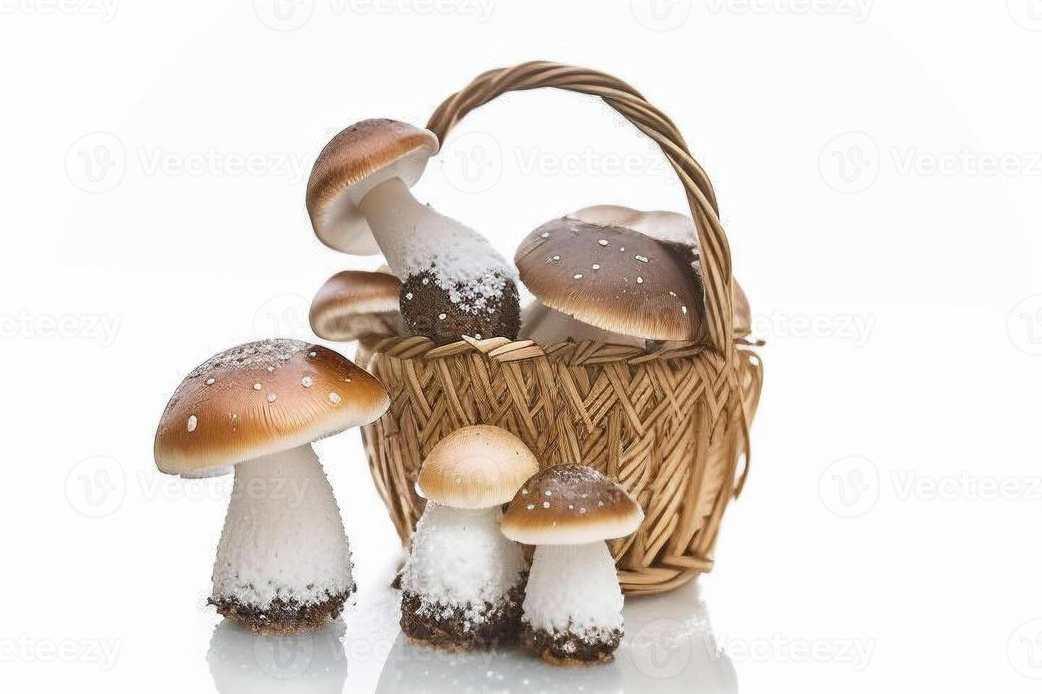 Woud champignons in een mand, paddestoel plukken,.ai afbeelding. foto