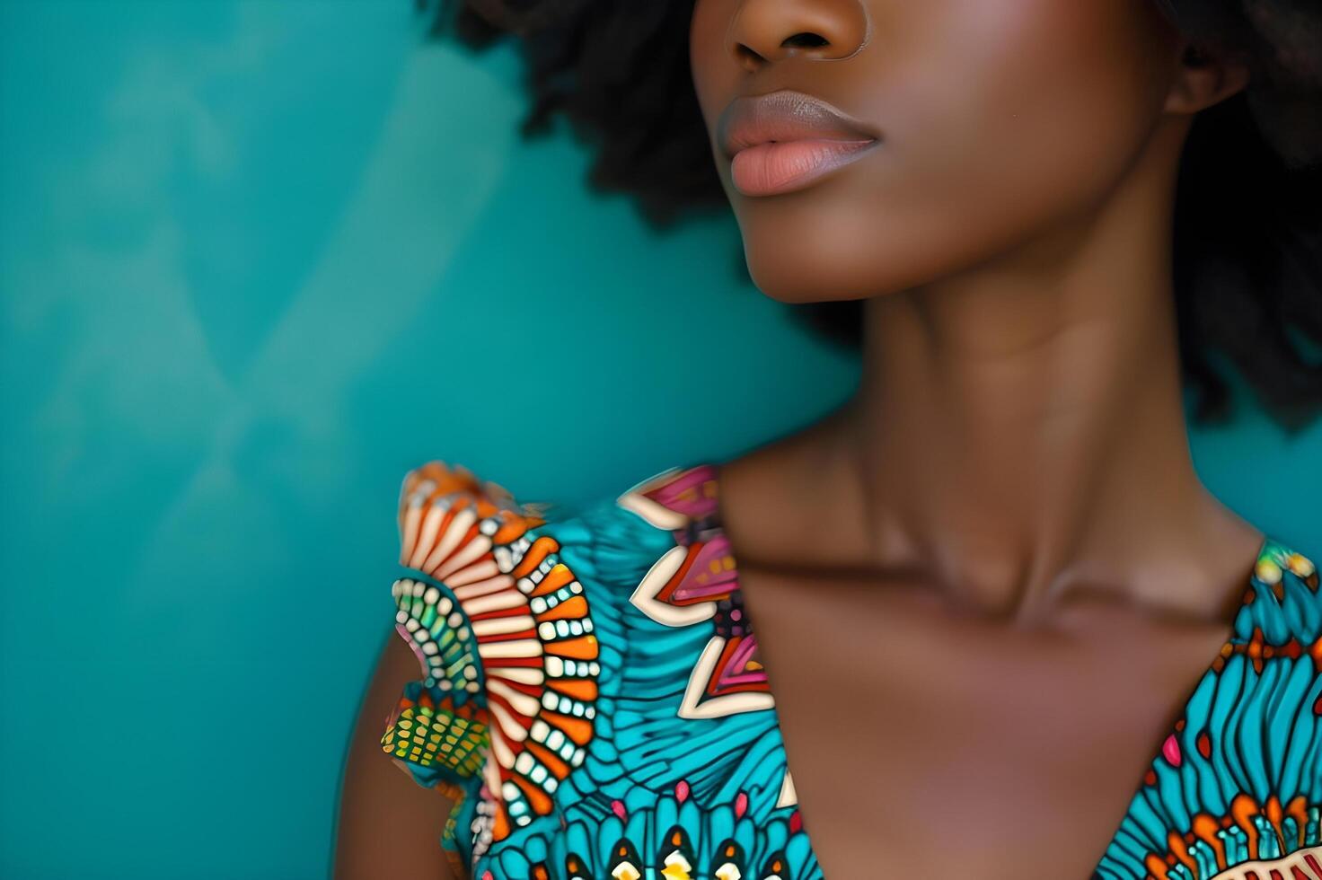 ai gegenereerd stoutmoedig schoonheid zwart vrouw in levendig Ankara patroon Aan kleurrijk achtergrond foto