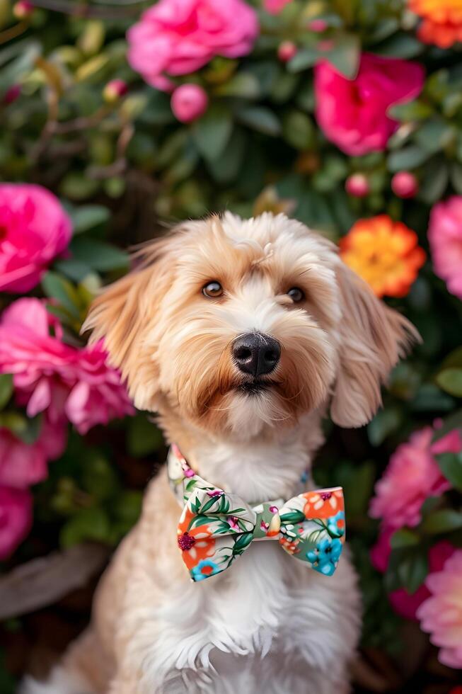 ai gegenereerd honden genot in een lente feest foto