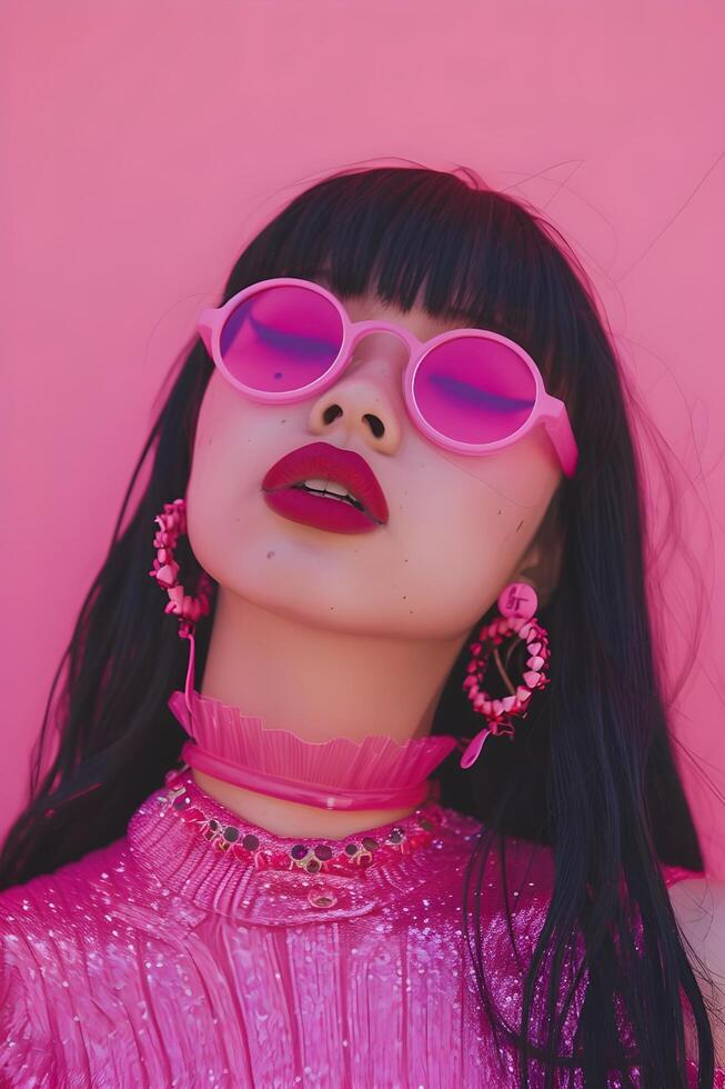 ai gegenereerd sprankelend elegantie roze schitteren harajuku schoonheid ontketent mode magie foto