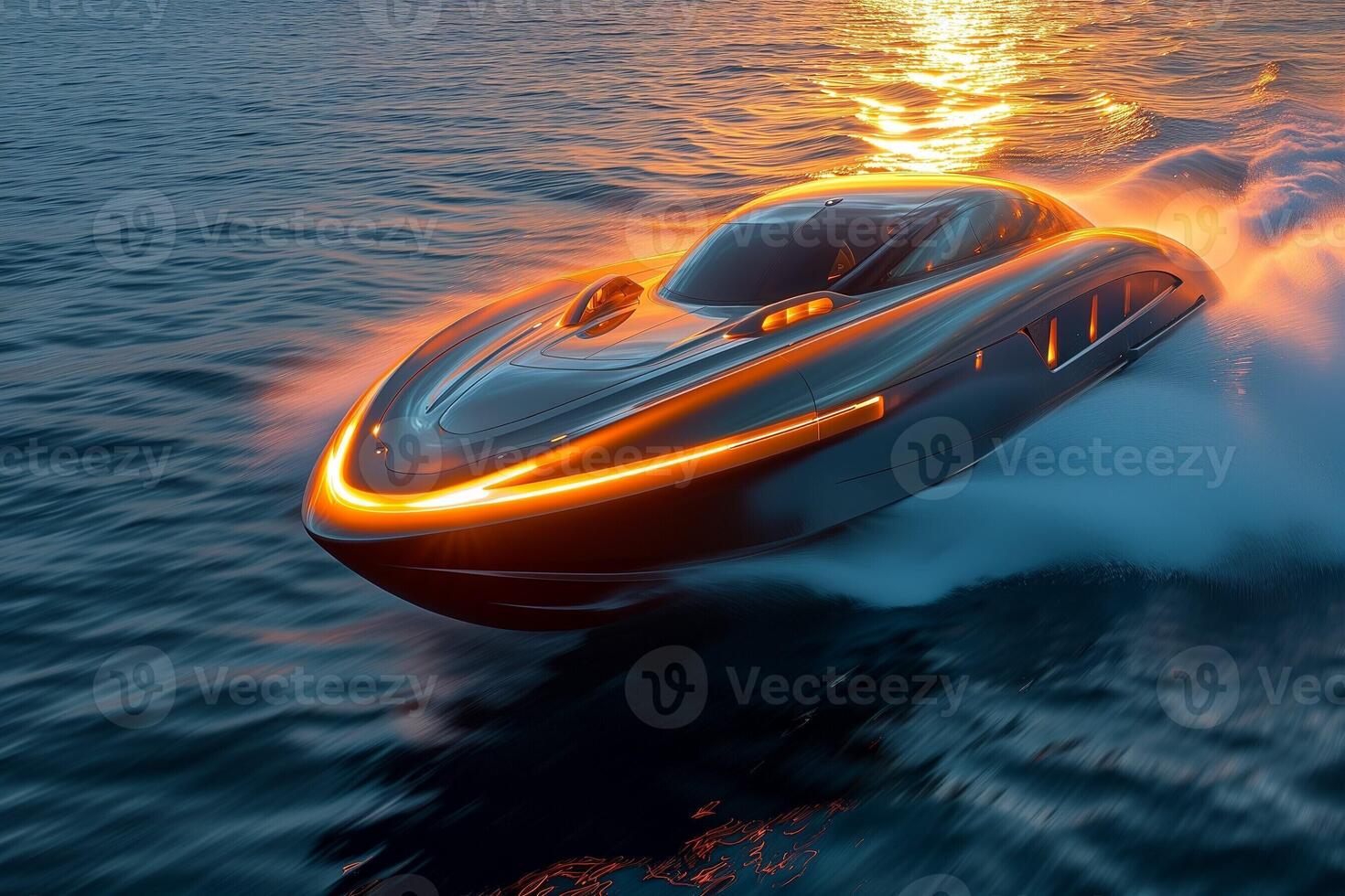 ai gegenereerd een snelheid boot met een helder licht Aan het foto