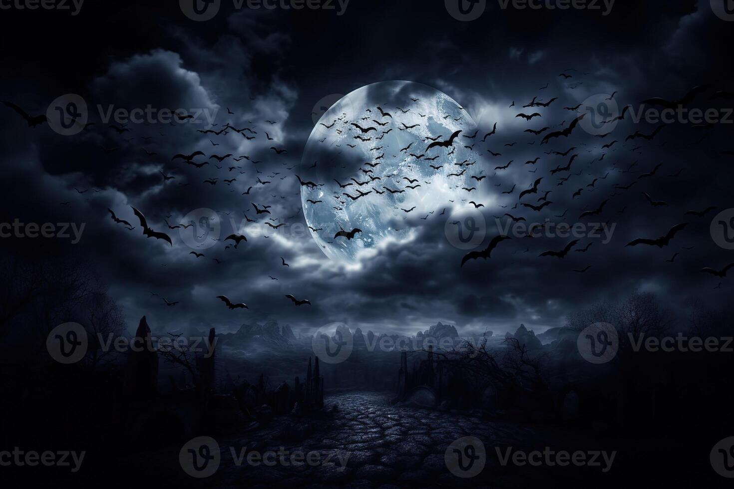 ai gegenereerd een nacht in een somber Woud Aan halloween foto