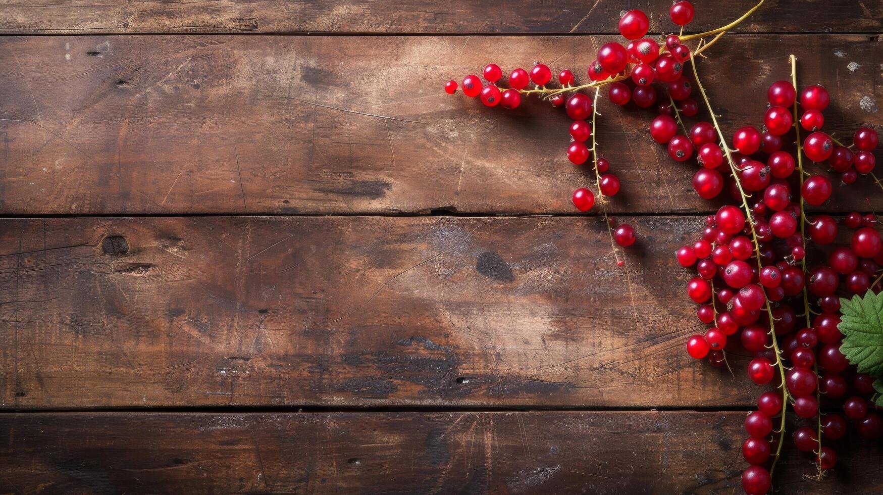 ai gegenereerd rood bes bessen liggen Aan een rustiek houten tafel foto