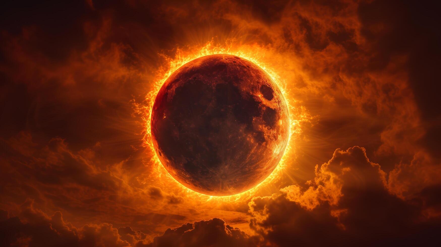 ai gegenereerd de zonne- verduistering, een betoverend dans van de maan in voorkant van de zon. foto