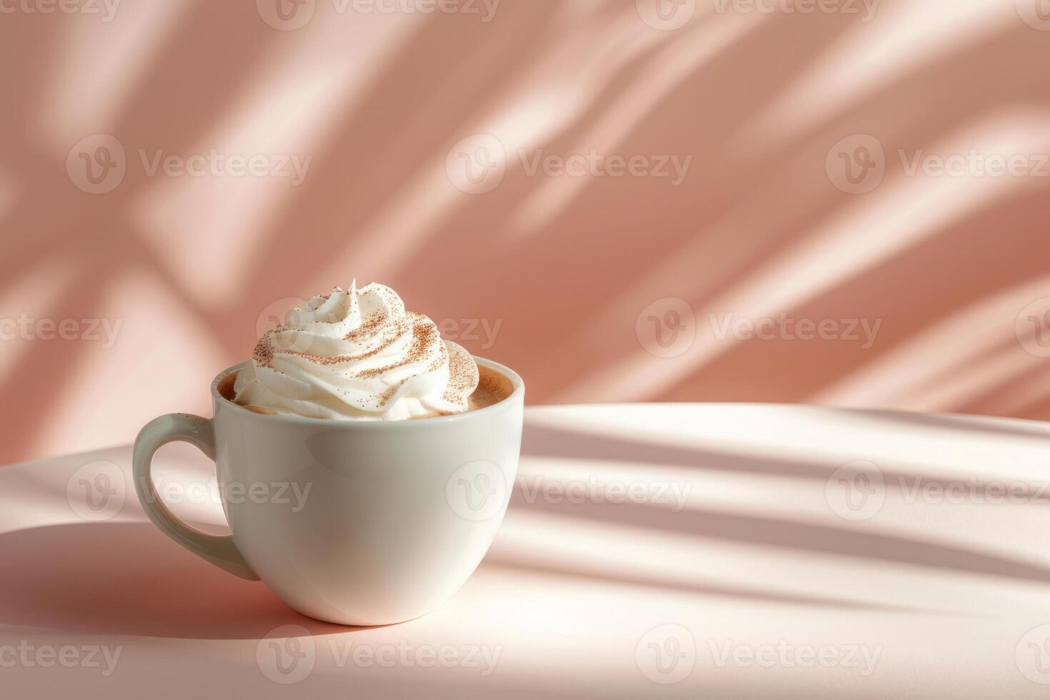 ai gegenereerd mockup van wit keramisch mok met heet chocola en geslagen room. generatief ai foto