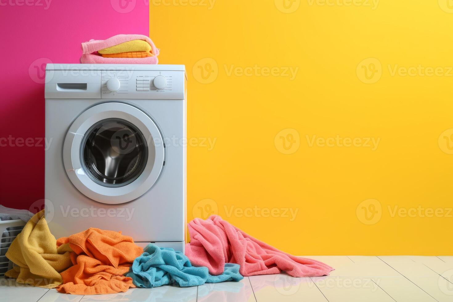 ai gegenereerd vuil wasserij opgestapeld omhoog De volgende naar een het wassen machine. voorjaar schoonmaak concept. generatief ai foto