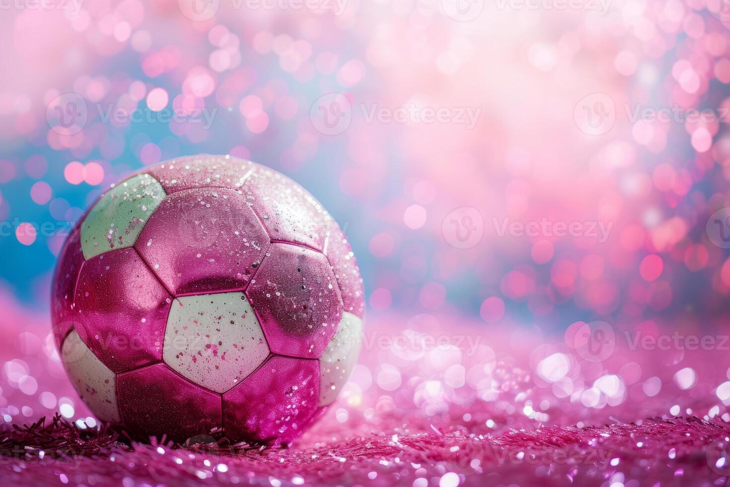 ai gegenereerd roze voetbal bal met sprankelend confetti en schitteren. generatief ai foto