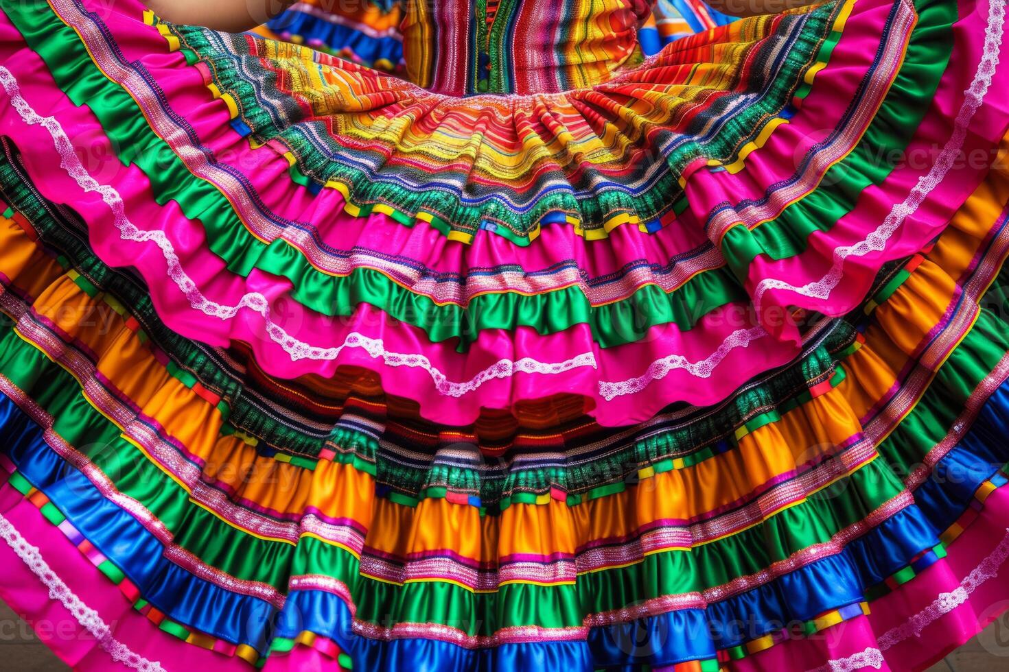 ai gegenereerd detailopname van levendig kleurrijk traditioneel Mexicaans jurk. generatief ai foto