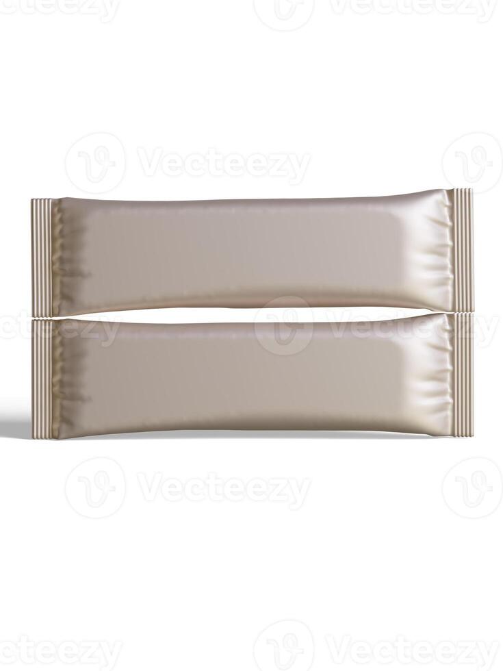 blanco folie pakket voor ontwerp, lang stok plastic pak voor suiker, ogenblik drinken in 3d renderen illustratie foto