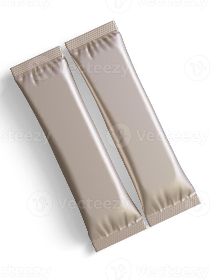 blanco folie pakket voor ontwerp, lang stok plastic pak voor suiker, ogenblik drinken in 3d renderen illustratie foto