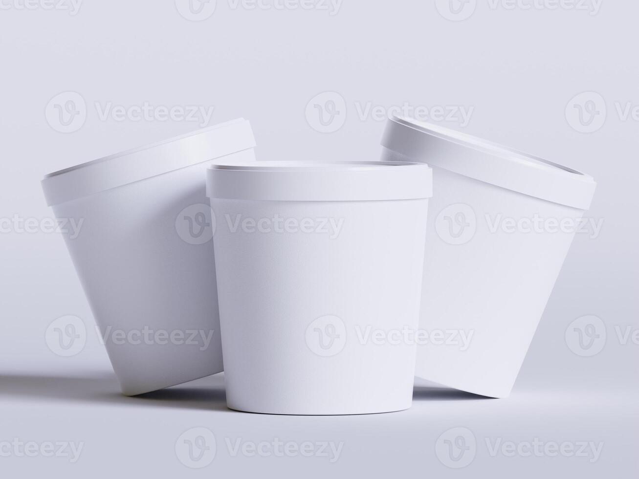 ronde papier voedsel verpakking doos, papier voedsel container, 3d weergave, 3d illustratie foto