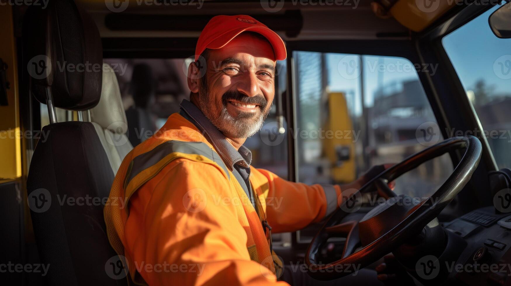 ai gegenereerd gelukkig bus bestuurder foto