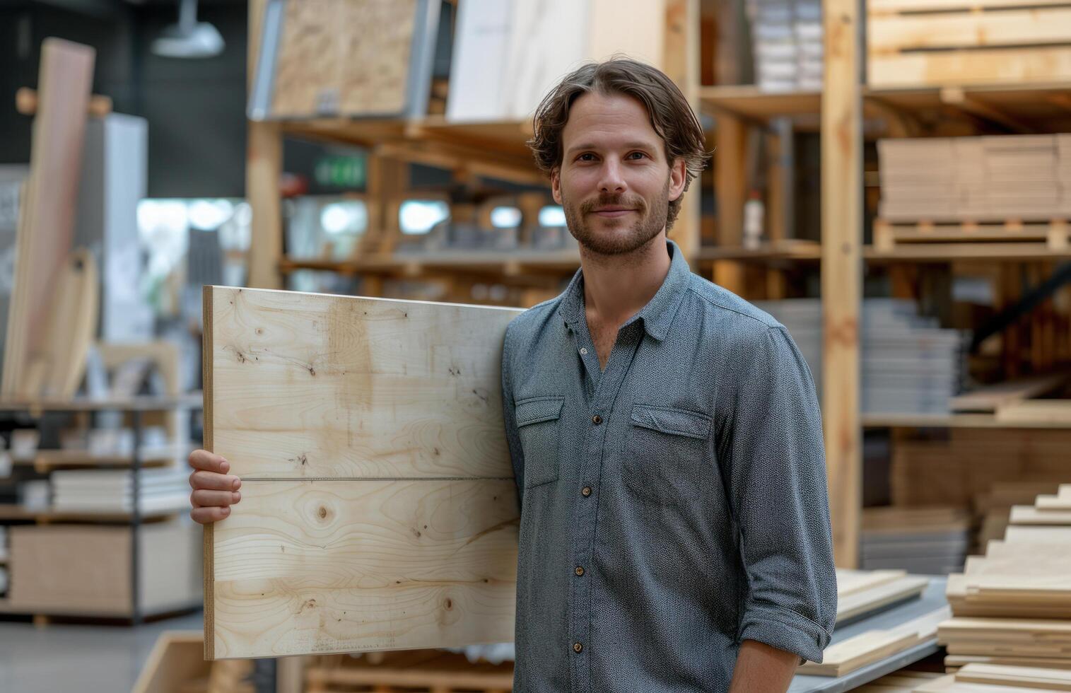 ai gegenereerd een Mens Holding een bord in een winkel foto