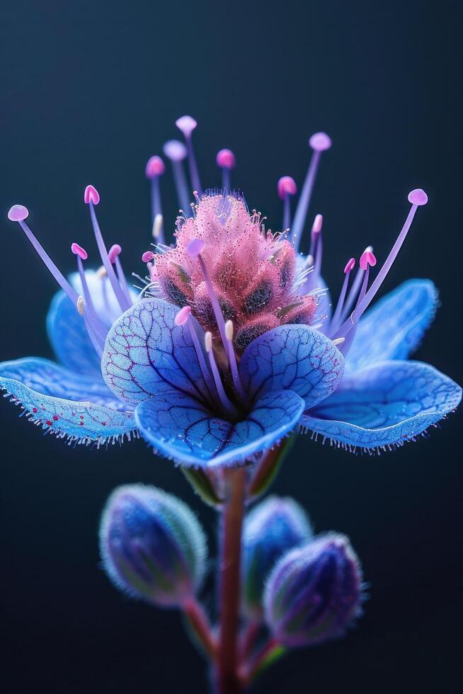 ai gegenereerd opvallend macro schot van een delicaat bloem in vol bloeien, presentatie van ingewikkeld details foto