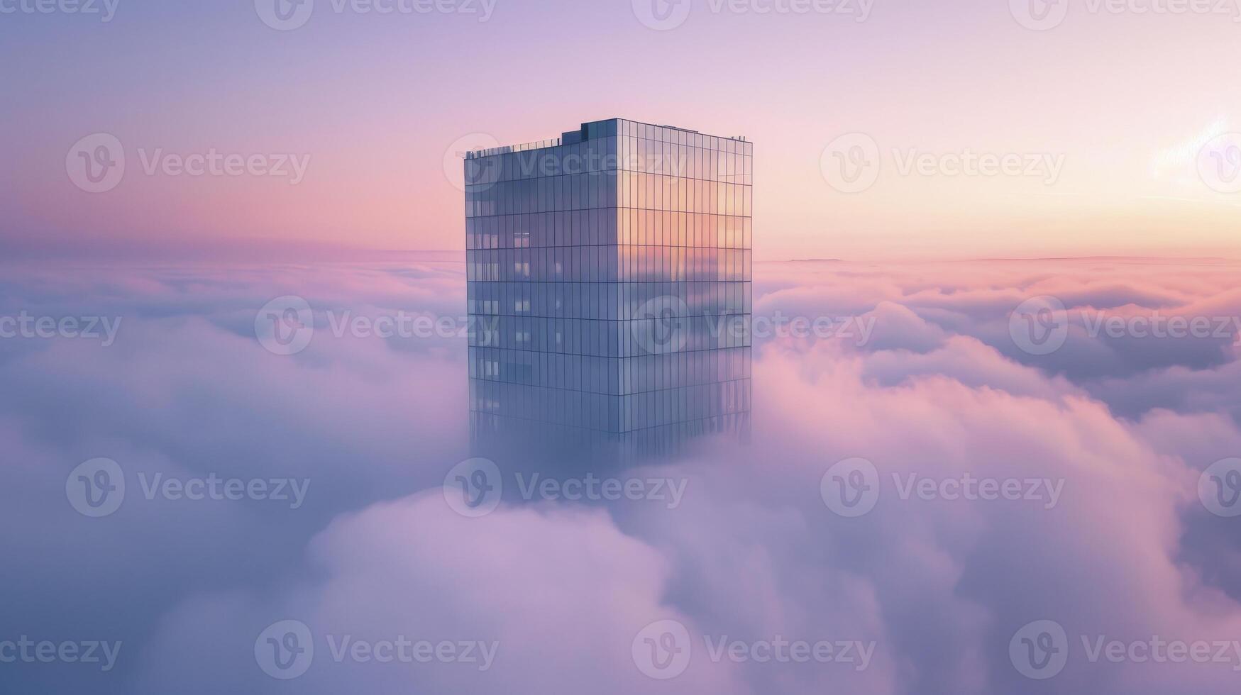 ai gegenereerd een gebouw in de wolken van de lucht foto