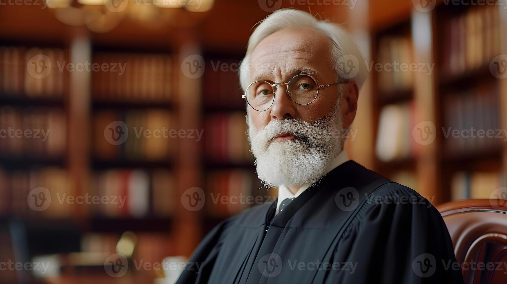 ai gegenereerd portret van een wit middelbare leeftijd mannetje rechter Aan plicht tegen rechtbank atmosfeer achtergrond, achtergrond afbeelding, generatief ai foto