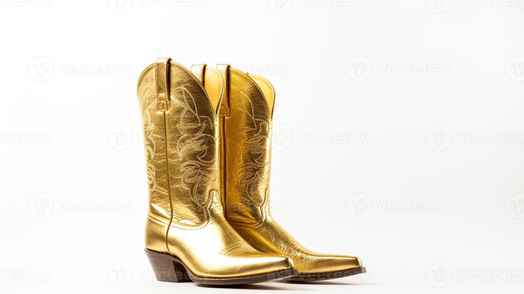 ai gegenereerd goud cowboy laarzen geïsoleerd Aan wit achtergrond met kopiëren ruimte voor advertentie. generatief ai foto