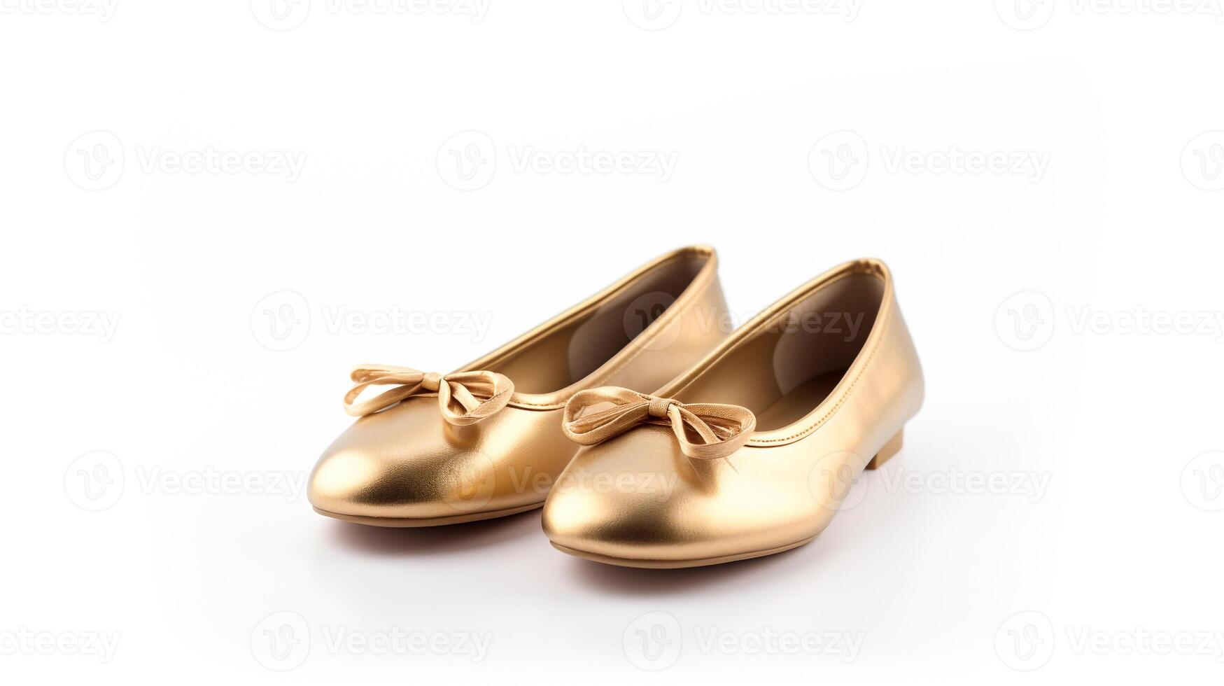 ai gegenereerd goud ballet flats schoenen geïsoleerd Aan wit achtergrond met kopiëren ruimte voor advertentie. generatief ai foto