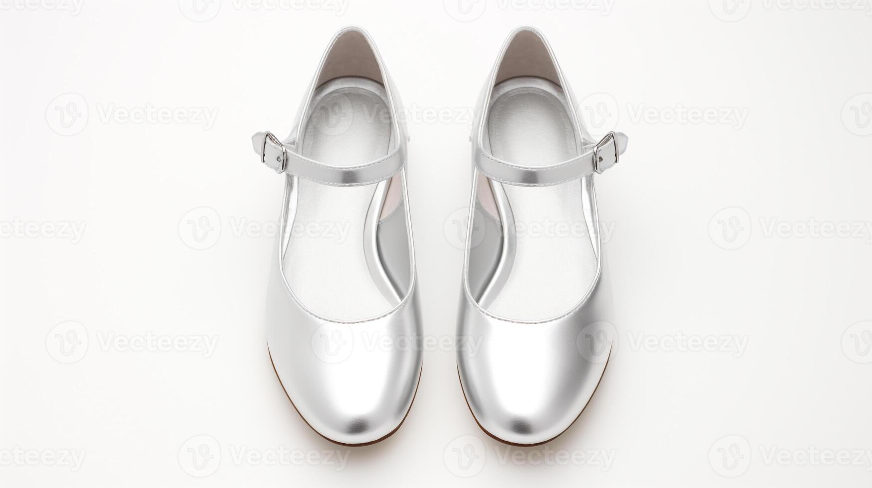 ai gegenereerd zilver Maria janes schoenen geïsoleerd Aan wit achtergrond met kopiëren ruimte voor advertentie. generatief ai foto