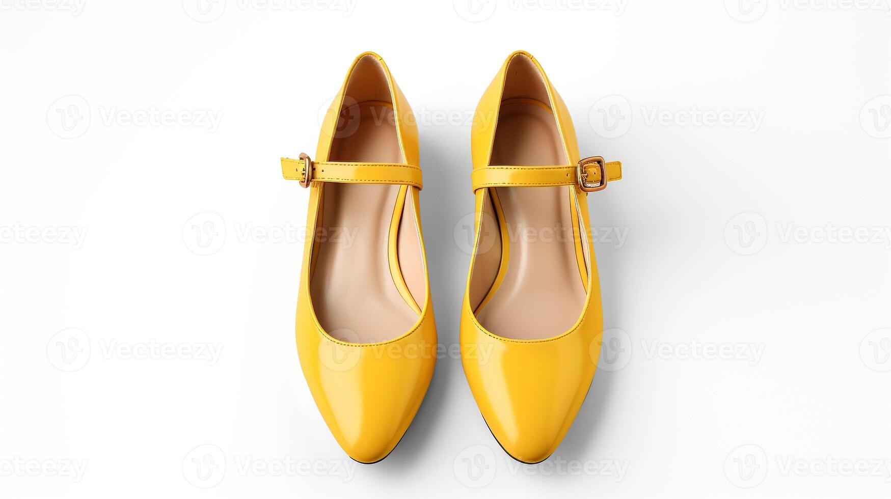ai gegenereerd geel Maria janes schoenen geïsoleerd Aan wit achtergrond met kopiëren ruimte voor advertentie. generatief ai foto