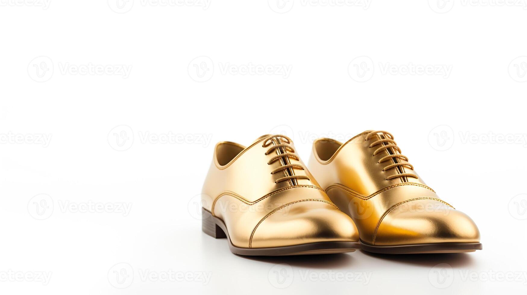 ai gegenereerd goud oxfords schoenen geïsoleerd Aan wit achtergrond met kopiëren ruimte voor advertentie. generatief ai foto