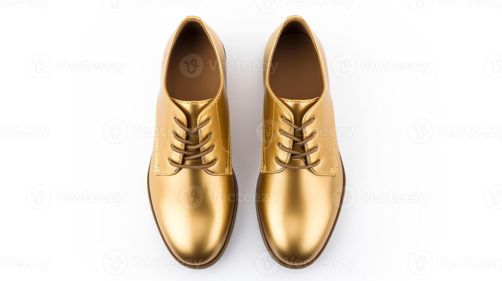 ai gegenereerd goud oxfords schoenen geïsoleerd Aan wit achtergrond met kopiëren ruimte voor advertentie. generatief ai foto