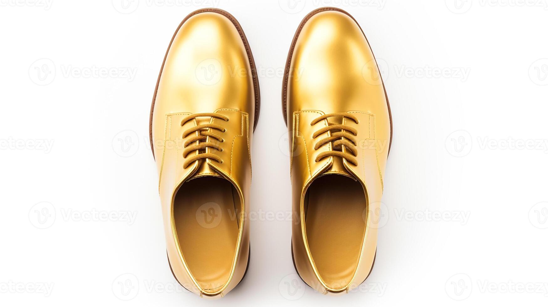 ai gegenereerd goud oxfords schoenen geïsoleerd Aan wit achtergrond met kopiëren ruimte voor advertentie. generatief ai foto