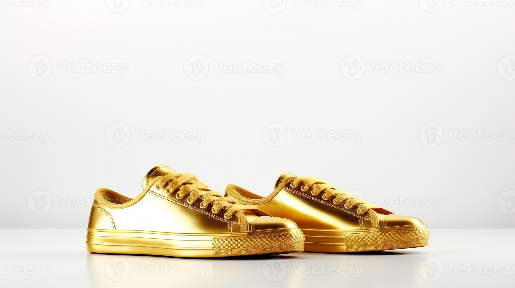 ai gegenereerd goud sportschoenen schoenen geïsoleerd Aan wit achtergrond met kopiëren ruimte voor advertentie. generatief ai foto